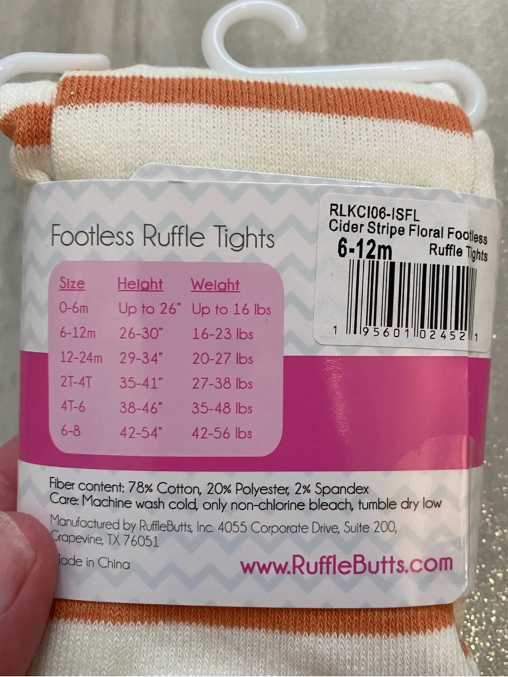 NWT RuffleButts Cider Stripe Butterfly and Flowers Ruffle Footless Tights 6-12M